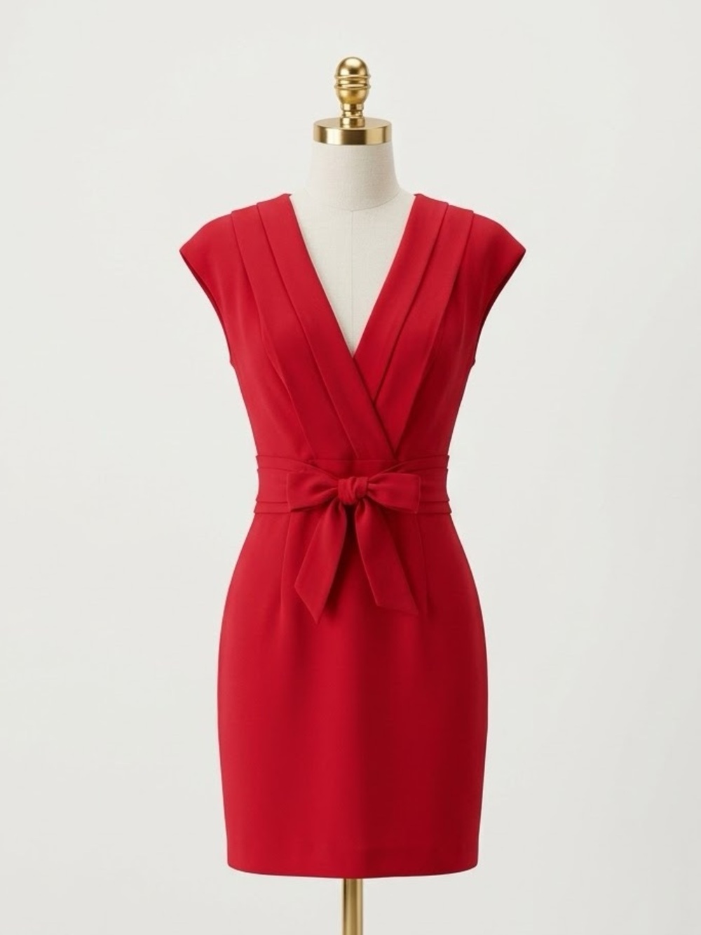 Marciano Chenille Rose Red Wrap Mini Dress Pleated Cap Sleeves Cocktail Sheath 4